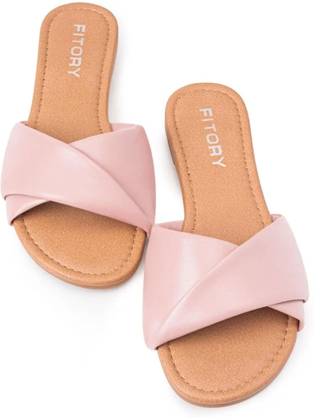Women's Petal Pink Flat Sandals Fashion Slides With Leather Slippers for Summer